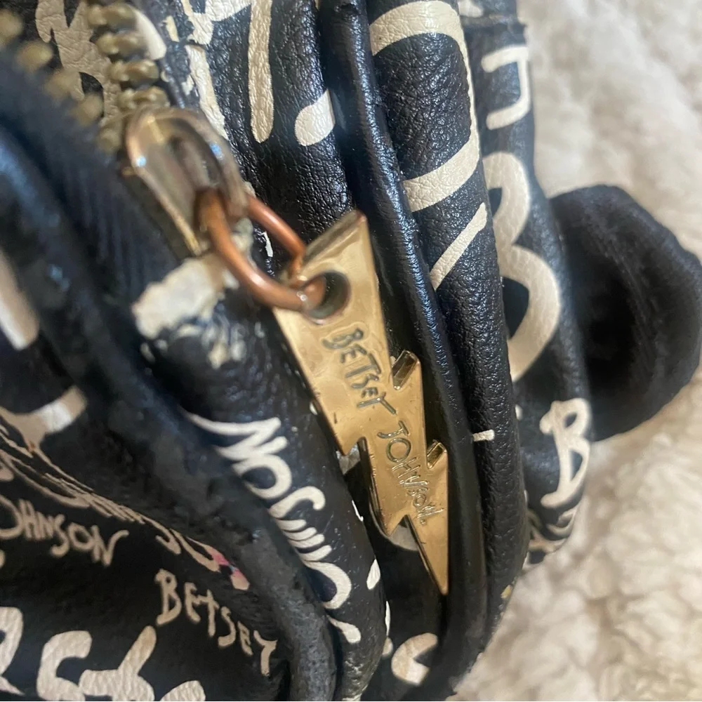 Betsey Johnson Mini Backpack Black White Gold Hardware Streetwear Casual READ